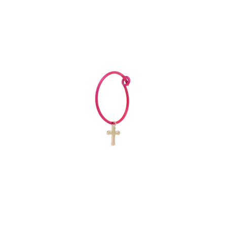 Rue des Mille - MONO ORECCHINO CROCE HOOP FUCSIA FLUO ORO18KT