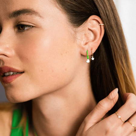 Rue des Mille - MONO ORECCHINO FARFALLA HOOP VERDE FLUO ORO18KT