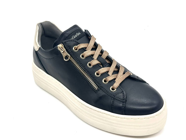 Nero Giardini Sneaker donna pelle nera zip laterale platform