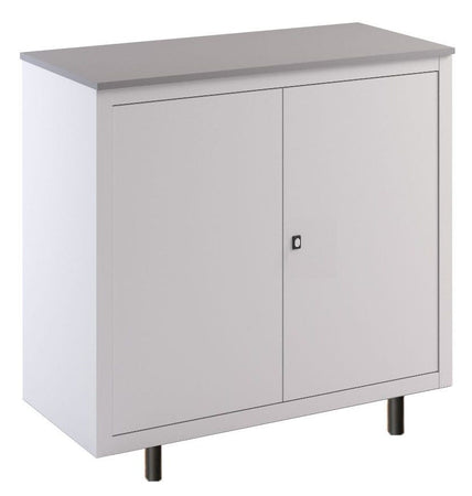 Mobile basso con top in nobilitato e ante battenti metalliche su gambette cm. 100x45x99H