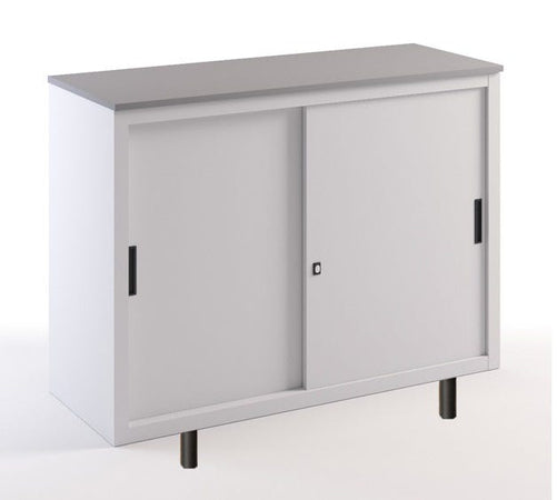 Sopralzo con top in legno e ante scorrevoli metalliche su gambette cm. 120x45x99H
