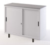 Sopralzo con top in legno e ante scorrevoli metalliche su gambette cm. 120x45x99H