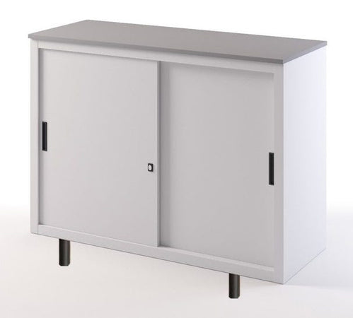 Sopralzo con top in legno e ante scorrevoli metalliche su gambette cm. 120x45x99H