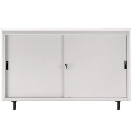 Armadio basso da ufficio con top in melaminico e ante scorrevoli in metallo cm. 150x45x99H