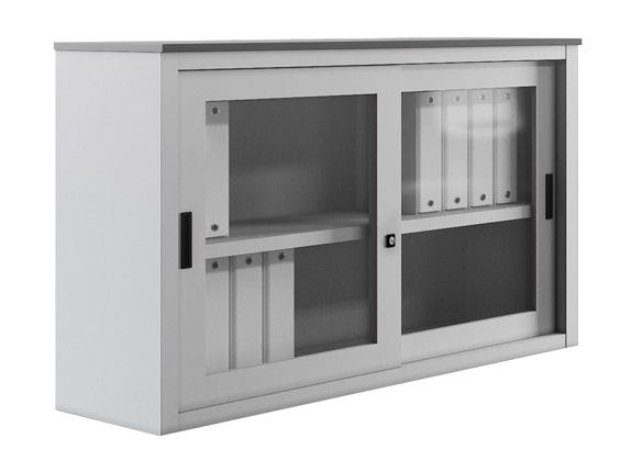 Sopralzo per armadio con top in legno e ante scorrevoli in vetro da ufficio cm. 180x45x87H