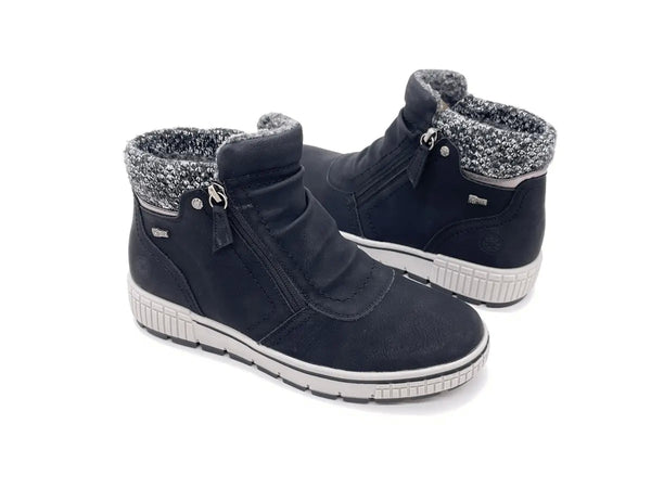 Relife scarponcini donna pelle nera doppia zip imbottiti comfort invernali