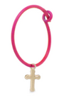 Rue des Mille - MONO ORECCHINO CROCE HOOP FUCSIA FLUO ORO18KT