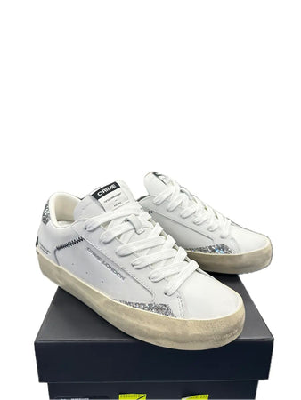 Crime London sneakers donna Distressed Lo Spring Frost in pelle bianca