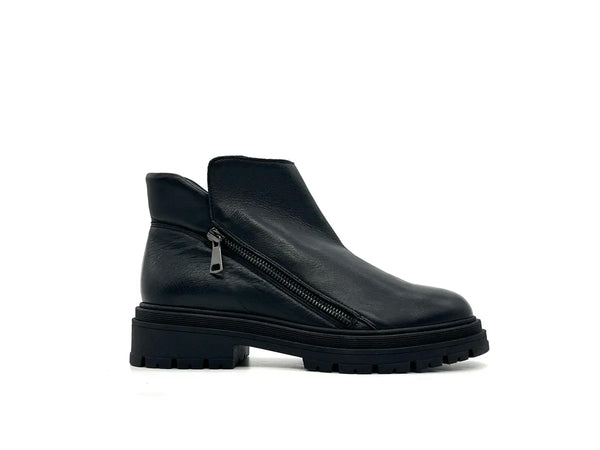 Piampiani scarponcino donna in pelle nera con doppia zip