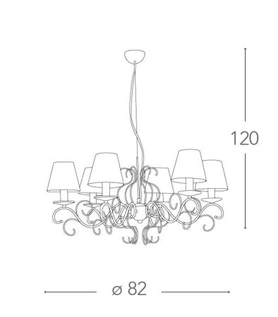 Lampadario a Sospensione Metallo Bianco Cristallo K9 paralumi Tessuto Bianco Classica E14