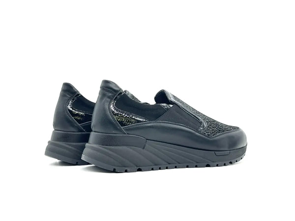 Donna Serena scarpa slip on donna pelle nera plantare morbido estraibile