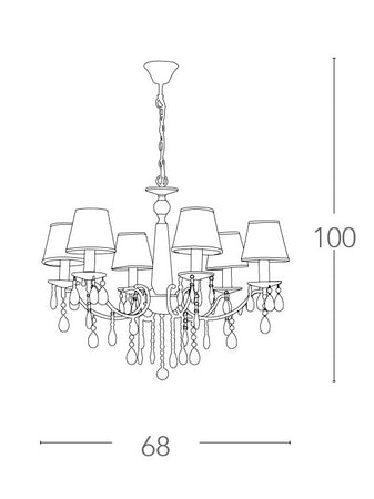 Lampadario Pendenti Cristalli K9 Metallo paralumi Polivinilico Bianco Glitterato Classico E14