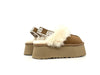 UGG ciabatte donna scamosciate cuoio platform foderate lana cinturino logo
