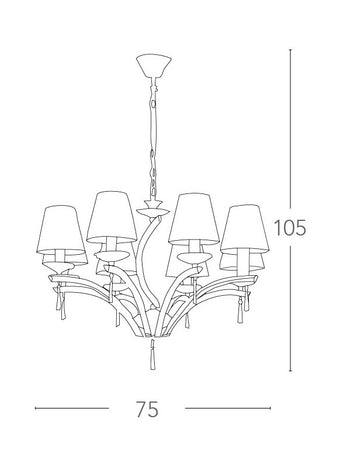 Lampadario Classico paralumi Tessuto Metallo Cristalli K9 E14