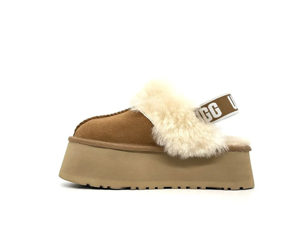UGG ciabatte donna scamosciate cuoio platform foderate lana cinturino logo