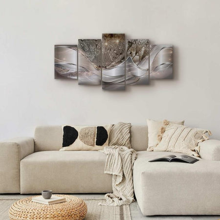 Quadro Sparkling Dandelions (5 Parts) Beige Wide