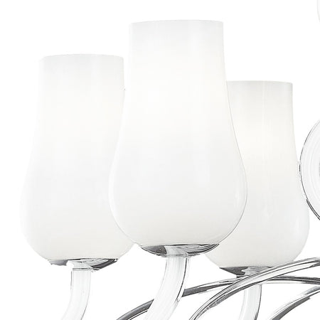 Lampadario Vetro Soffiato Bianco Trasparente Decoro Cromato Classico E14