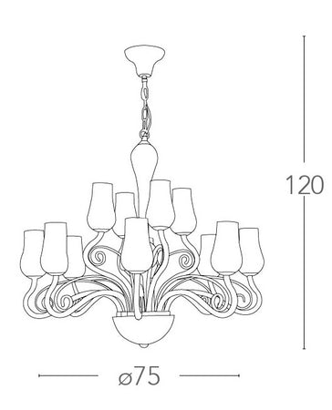 Lampadario Vetro Soffiato Bianco Trasparente Decoro Cromato Classico E14