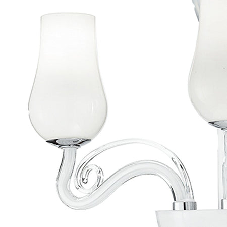 Lampadario Sospeso Decoro Cromato Vetro Soffiato Bianco Trasparente Classico E14