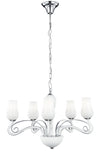 Lampadario a Sospensione Classico Vetro Soffiato Bianco Trasparente Decoro Cromato E14