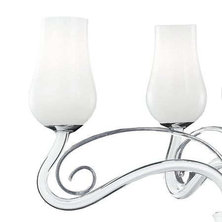 Lampadario a Sospensione Classico Vetro Soffiato Bianco Trasparente Decoro Cromato E14
