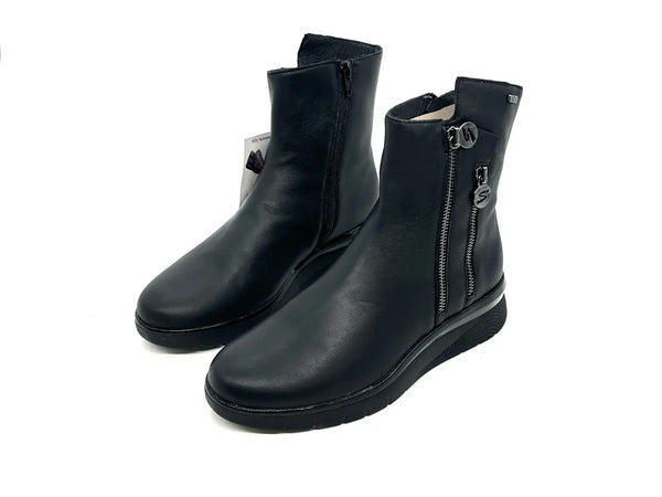 Stonefly stivaletti donna pelle nera doppia zip waterproof comfort