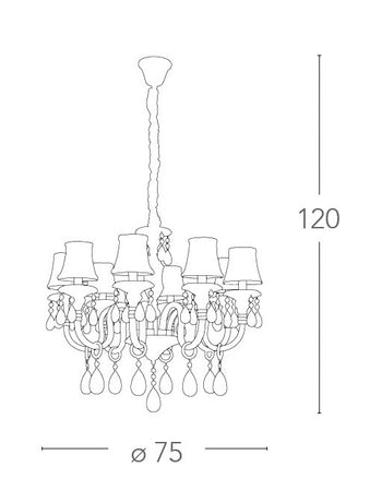 Lampadario Barocco Gocce Cristallo k9 Finitura Oro paralumi Tessuto Decorato Classico E14