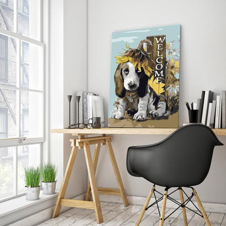 Quadro fai da te Dog and Sunflowers