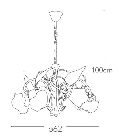 Lampadario Floreale Decoro a Mano Metallo Ramato diffusori Vetro Classico E14