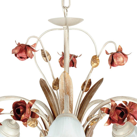 Lampadario a Sospensione Classico Rose Metallo Bianco Rosso diffusori Vetro E14