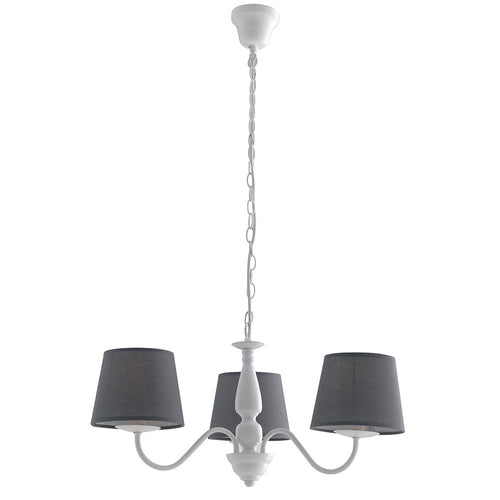 Lampadario Classico Metallo Bianco paralumi Tessuto Grigio Interno E14