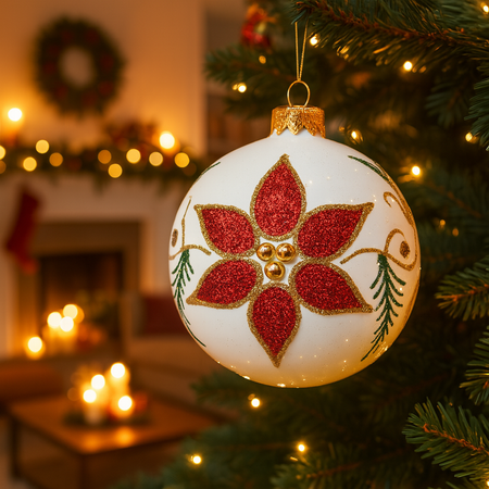 Palline per albero di Natale in vetro decorate colore bianco con glitter Ø 8 cm