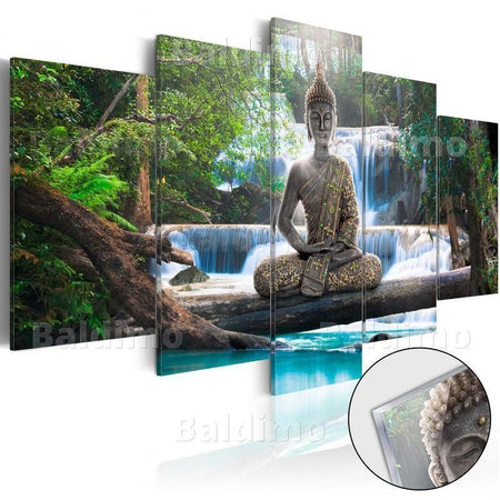 Quadri su vetro acrilico Buddha and Waterfall [Glass]