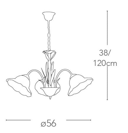Lampadario a Sospensione Classico paralume Vetro Floreale Metallo E27