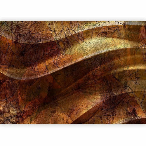 Carta da parati - Liquid gold - abstract wavy composition with leaf patterns
