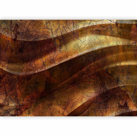 Carta da parati - Liquid gold - abstract wavy composition with leaf patterns