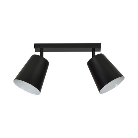 Plafoniera A Faretti 2 Luci Prism Con Coni In Acciaio Nero E Bianco Interno