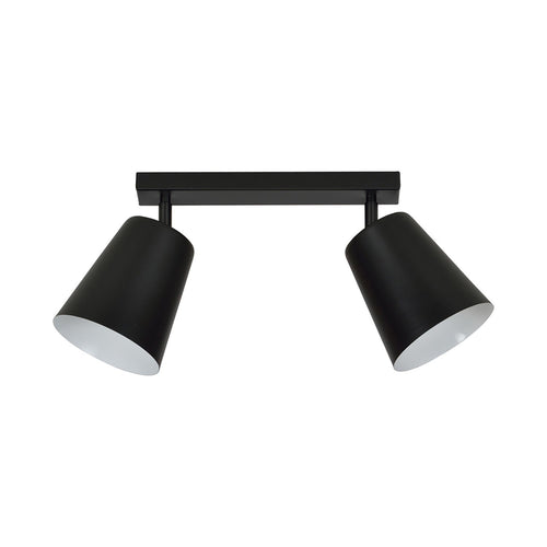 Plafoniera A Faretti 2 Luci Prism Con Coni In Acciaio Nero E Bianco Interno