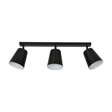 Plafoniera A Faretti 3 Luci Prism Con Coni In Acciaio Nero E Bianco Interno