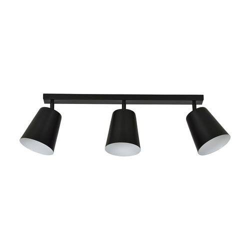 Plafoniera A Faretti 3 Luci Prism Con Coni In Acciaio Nero E Bianco Interno