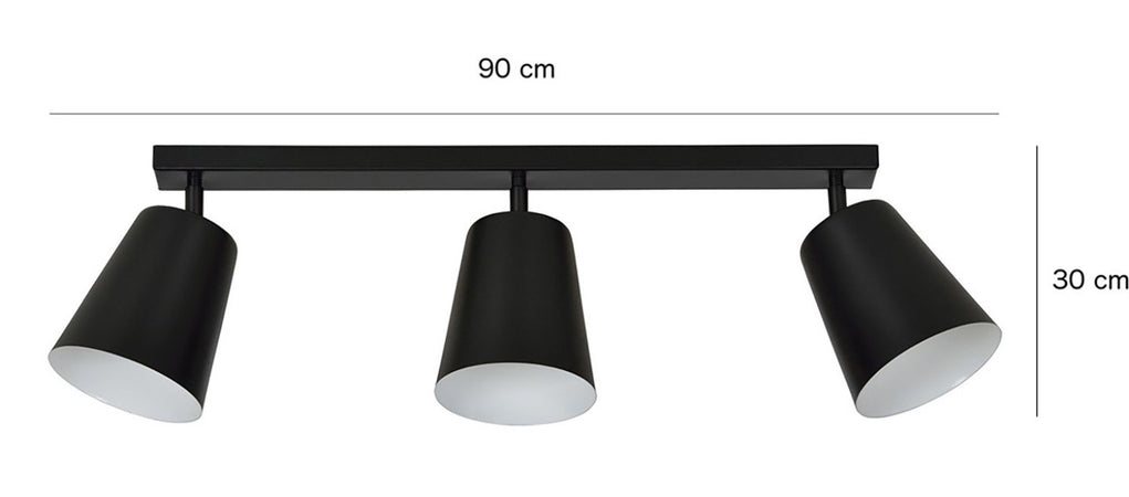 Plafoniera A Faretti 3 Luci Prism Con Coni In Acciaio Nero E Bianco Interno