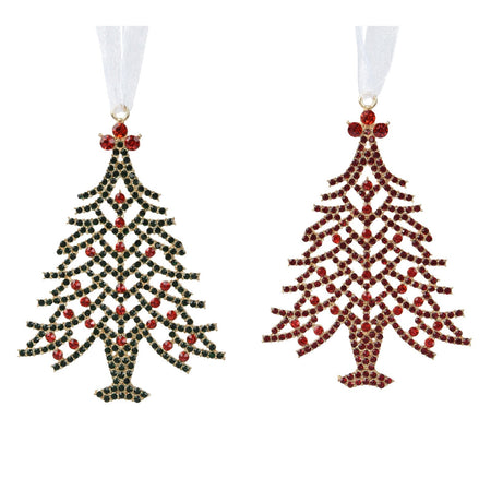 Pendaglio a forma di albero con brillantini rossi per albero decorazione natalizia da 10 cm