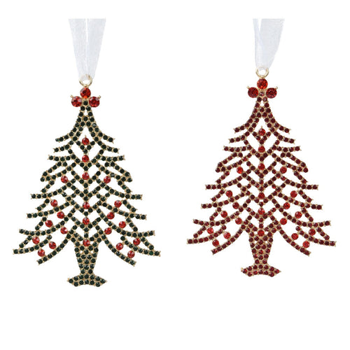 Pendaglio a forma di albero con brillantini rossi per albero decorazione natalizia da 10 cm