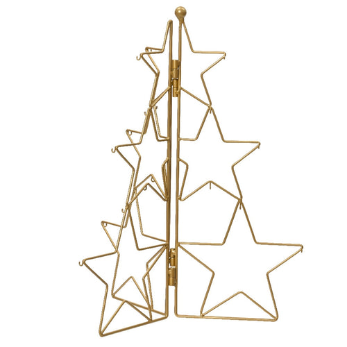 Supporto a forma di Albero con stelle per palline di Natale in ferro color oro da 40 cm