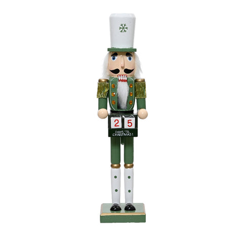 Soldatino schiaccianoci con calendario natalizio in legno colore verde decorazione natalizia, h 38 cm
