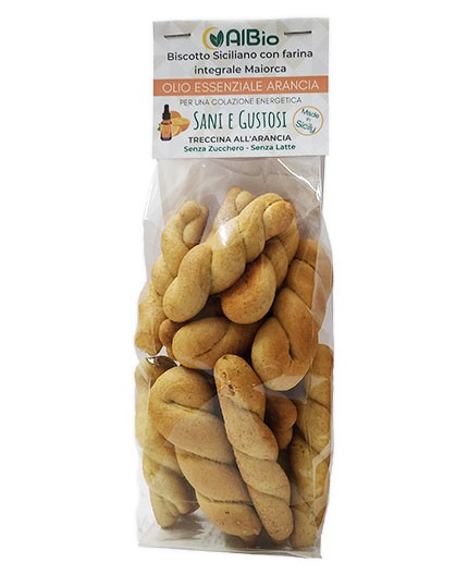 Biscotti Integrali All'arancia 180g Senza Latte Senza Zucchero senza Uova con Farina Antica Siciliana Maiorca Alta Digeribilità