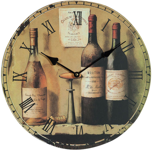 Biscottini Biscottini Orologio Parete Tema Vino Design Elegante Legno 34 Diametro Batteria