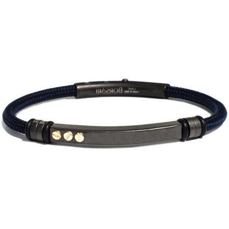 BORSARI - BRACCIALE IN POLIESTERE COLORE BLU NAVY E ACCIAIO PVD CON VITI IN ORO ROSÈ