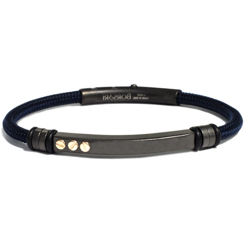 BORSARI - BRACCIALE IN POLIESTERE COLORE BLU NAVY E ACCIAIO PVD CON VITI IN ORO ROSÈ