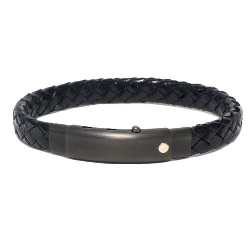 BORSARI - BRACCIALE IN PELLE COLORE NERO E ACCIAIO PVD CON VITE IN ORO ROSÈ